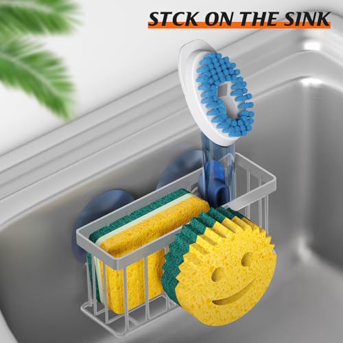 MURLONG Sponge Holder Smiley Face, Sink Organizer with 2 Suction Cups/1 Adhesive Strips, Designed for Sponge, Soap, Dish Brush, Scrubber - Gray - color: Gray