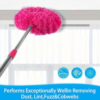 Duster Mop with Extension,Dust Mop Reusable Fan Cleaning Tool for Home, Car, Office, Blades, Windows, Glass Furniture，Rose Red - color: Rose Red