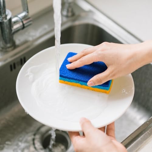 6Pcs Cleaning Sponges, Non-Scratch Scrub Dish Sponge Safe on Non-Stick Cookware, Dual Sided Cleaning Sponges for Kitchen, Household, Bathroom(Square,Blue) - color: Square,blue