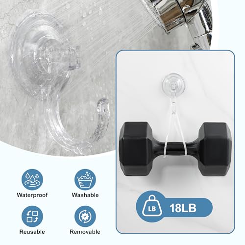 4-Pack Suction Cup Hooks for Shower, Extra Large Clear 1.9" Shower Suction Hooks, Heavy Duty 18 Lb, Reusable & Removable Plastic Wreath Hanger for Windows, Glass, Bathroom, Loofah, No Tools, No Damage