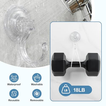 4-Pack Suction Cup Hooks for Shower, Extra Large Clear 1.9" Shower Suction Hooks, Heavy Duty 18 Lb, Reusable & Removable Plastic Wreath Hanger for Windows, Glass, Bathroom, Loofah, No Tools, No Damage