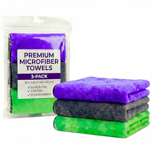 PAKS - 3 Pack Reusable Microfiber Towels - 16x24 Micro Fiber Towels Car Detailing - Plush Auto Cleaning Cloths - Dual-Sided Car Microfiber Towel - Lint & Streak-Free Wash Cloths - Cleaning Supplies - size: 16 x 24 Inch
