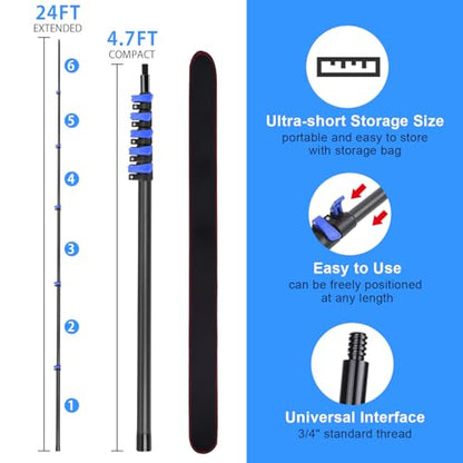 Carbon Fiber Extension Pole 4.7-24FT Telescoping Paint Roller Extendable Pole Lightweight Sturdy Extension Poles with Universal Threaded Head Multi-Use Pole - size: 24FT