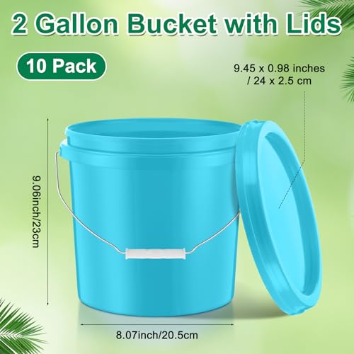 Tioncy 10 Pcs 2 Gallon Plastic Bucket with Lid Heavy Duty 2 Gallon Bucket Pail with Lid Handle for Storage Container Home Household Cleaning (Light Blue) - color: Light Blue