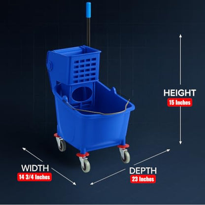 Blue 35-Quart Commercial Mop Bucket with Side-Press Wringer – Heavy-Duty Cleaning System for Restaurants, Hotels, Schools, Offices, and Industrial Floor Maintenance - color: Blue