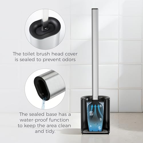 Sineng Silicone Toilet Brush and Holder Set, Stainless Steel Toilet Cleaning Brush, One-Piece Long Handle, Flexible Compact Modern RV Toilet Bowl Brush for Bathroom - color: Stainless Steel