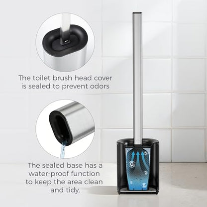 Sineng Silicone Toilet Brush and Holder Set, 2Pack Stainless Steel Toilet Cleaning Brush, One-Piece Long Handle, Flexible Compact Modern RV Toilet Bowl Brush for Bathroom - color: Stainless Steel