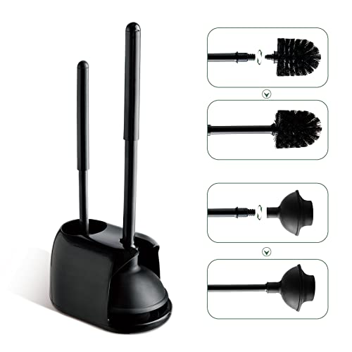 Eyliden Toilet Plunger and Brush Set, 2-in-1 Compact Holder | Unclogs Toilets, Deep Cleans Bowls, Nylon Bristles, Rubber Cup, Durable Plastic Caddy, Space-Saver, Bathroom Cleaning Tools - color: Black