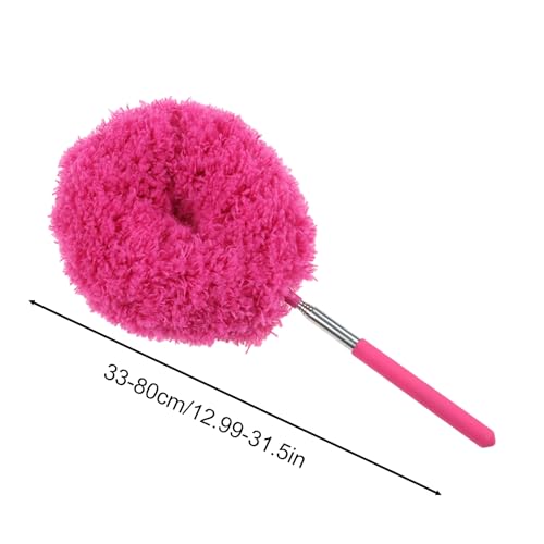 Extendable Cleaning Duster - Household Furniture Dusting Tool, Ceiling Fan Dust Remover | Flexible Telescopic Handle System, Bendable Microfiber Head with Soft Reach for High Area Cleaning - color: Red