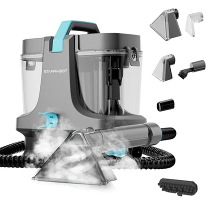 Starrybot Portable Carpet Cleaner Machine with Steam and Heating Techology,18Kpa Powerful Suction with Versatile Tools for Pets, Couch,Spot Cleaner for Stairs/Furniture/Rug(Gray)