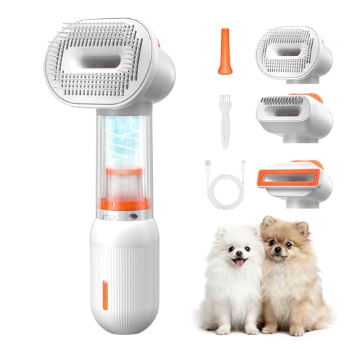 Upgraded kurtmark Vacuum Dog Brush for Shedding, 4-in-1 Self-Cleaning Slicker & Undercoat Rake, Deshedding Grooming Tool, Anti-Static, Massage & Combing All In One!