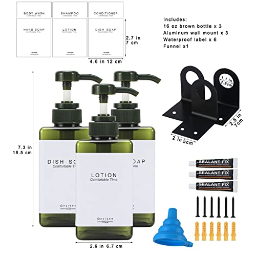 Shampoo and Conditioner Dispenser for Shower Wall 3 Chamber - Drill Free Square Shower Soap Dispenser Wall Mount with Waterproof Labels (3 Bottles 3 Wall Mounts-Green) - color: 3 Bottles 3 Wall Mounts-green
