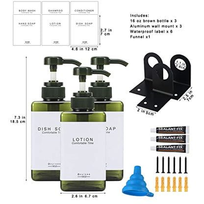 Shampoo and Conditioner Dispenser for Shower Wall 3 Chamber - Drill Free Square Shower Soap Dispenser Wall Mount with Waterproof Labels (3 Bottles 3 Wall Mounts-Green) - color: 3 Bottles 3 Wall Mounts-green