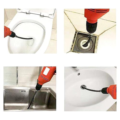 10mm Heavy-Duty Drain Auger Snake Cable with Drill Adapter - 6.5Ft/2M Flexible & Reusable Plumbing Clog Remover for Kitchen, Bathroom, Toilet, Shower Sink & Pipe