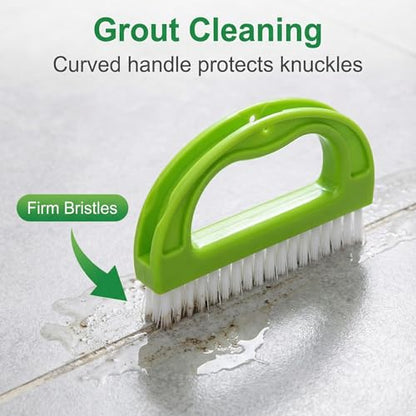 Crevice Cleaning Brush Set, Green 3-Piece Floor Gap and Detail Scrubber Kit with Hand Grip Cleaner and Narrow Angled Head, for Tile Lines, Sink Edges, Baseboards Maintenance