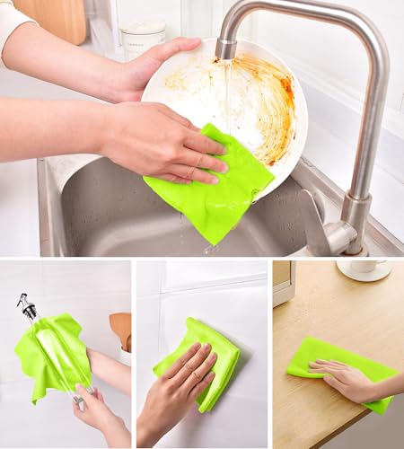 KitchLife Microfiber Cleaning Cloth Roll - Tear-Away Reusable Microfiber Paper Towels, Lint-Free, Washable, 20 Sheets for Kitchen, Car, Dishes, and Sensitive Surfaces (Neon Green) - color: Neon Green