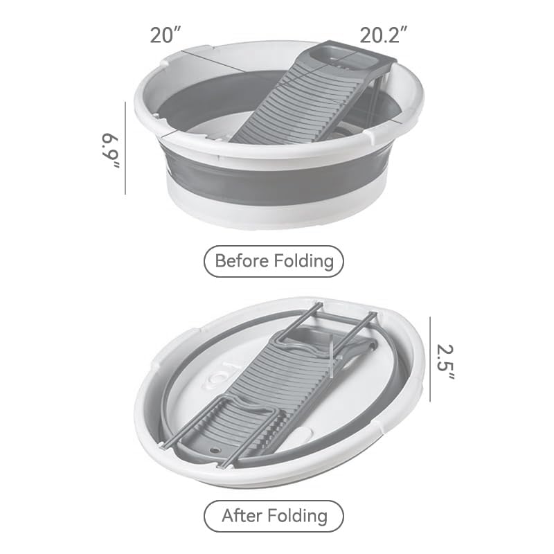 Large Collapsible Washboard Basin for Hand Washing Clothes - Portable Laundry Tub with Scrubber, Durable & Sturdy, Foldable Space-Saver, Ideal for Home, Travel, and Camping (Gray) - color: Gray