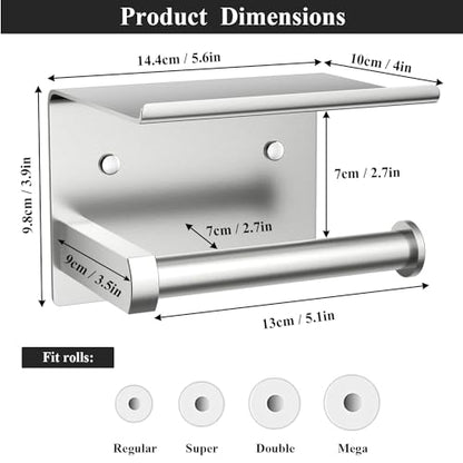 Tindbea Heavy Duty Toilet Paper Holder with Shelf, Adhesive or Screw Wall Mount Toilet Tissue Roll Holder, Rustproof & Multifunctional Stainless Steel Bathroom Storage Dispenser (Brushed Nickel) - color: A-brushed Nickel