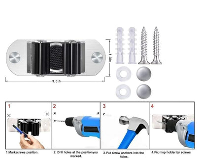 Mop and Broom Holder Wall Mount Heavy Duty Stainless Steel Wall Mounted Broom Organizer Laundry Room Home Garden Garage Storage and Organization Rack (4Pcs Silver)