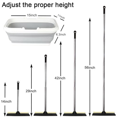 2 in 1 Car Window Squeegee and Collapsible Bucket Set,Long Handle,Gray - color: Gray