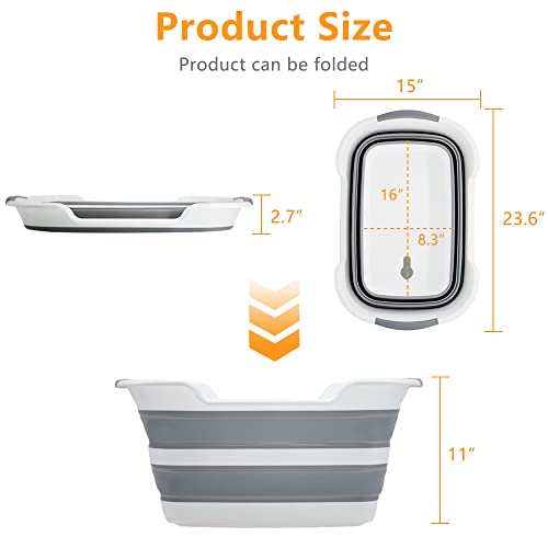 Goderewild Collapsible Pet Bathtub, 7.1 Gal (27L) - Foldable Bathing Tub with Drain Plug for Dogs & Cats Under 30 lbs - Multi-Use as Laundry Basket, Storage Organizer, Camping Sink (Grey) - color: Grey