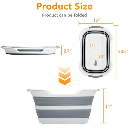 Goderewild Collapsible Pet Bathtub, 7.1 Gal (27L) - Foldable Bathing Tub with Drain Plug for Dogs & Cats Under 30 lbs - Multi-Use as Laundry Basket, Storage Organizer, Camping Sink (Grey) - color: Grey