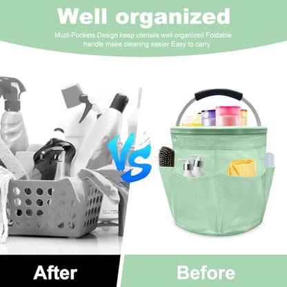 Qivine 17L Cleaning Caddy with Handle, Cleaning Supply Caddy, Foldable Tool Bag Cleaning Products Organizer, Portable Cleaning Bucket Caddy for Cleaning Supplies (Clear Green) - color: Clear Green