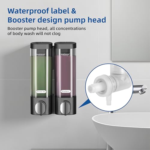 2 in 1 Shower Soap Dispenser, 2×300 ml Chamber Shampoo and Conditioner Dispenser Shampoo Dispenser for Shower Wall Mounted Shower Pump Soap Dispenser for Bathroom Kitchen (2 Chamber+Black) - color: 2 Chamber+black