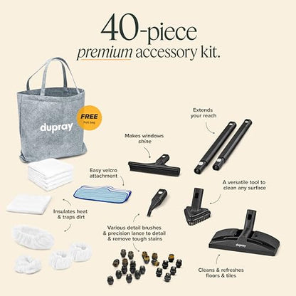 Dupray Neat Plus Steam Cleaner, Multipurpose Steamer for Floors, Grout & Upholstery, Chemical-Free Cleaning, Fast Heat-Up, 40-Piece Accessory Kit - size: 40-piece (Neat Plus + Steam Cleaning Pack Pro)