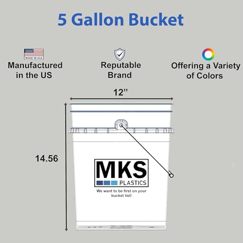 MKS Plastics 5-Gallon Bucket Only – No Lid Included, Made in USA, Food Grade BPA Free Plastic, Heavy Duty Multi-Use, Metal Handle with Grip, Stackable Storage – Black, 6 Pack - color: Black, size: 6