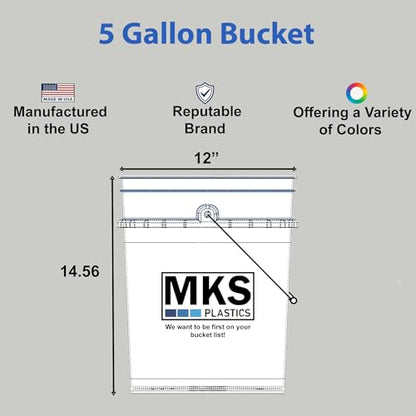 MKS Plastics 5-Gallon Bucket Only – No Lid Included, Made in USA, Food Grade BPA Free Plastic, Heavy Duty Multi-Use, Metal Handle with Grip, Stackable Storage – Black, 1 Pack - color: Black, size: 1