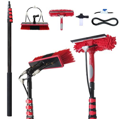 20ft Water Fed Pole Brush with Squeegee Kit Telescoping High Reach Window Cleaning Tool with Soap Dispenser Extension Solar Panel Cleaner for Household
