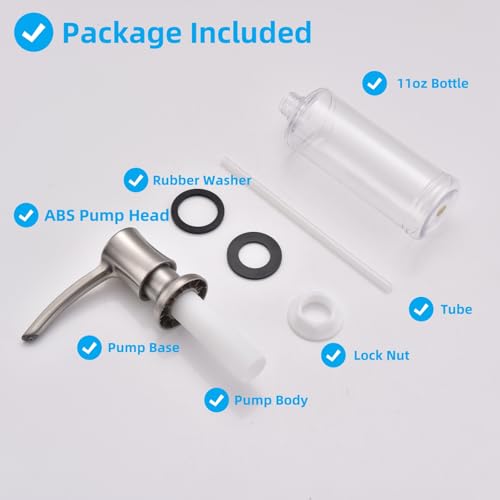 Soap Dispenser for Kitchen Sink, Built in Sink Soap Dispenser Brushed Nickel ABS Pump Head with 11 Ounce Soap Bottle - color: Brushed Nickel