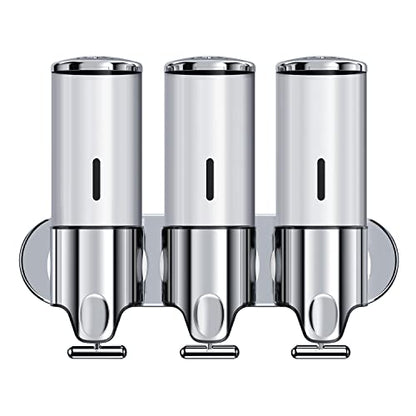 3 in 1 Chamber Wall Mounted BathroomShower Pump Dispenser,Dispensers for The Shower,Shampoo and Conditioner Dispenser,Shower Dispenser 3 Chamber no Drill - color: 17.6 Oz Triple Silvery