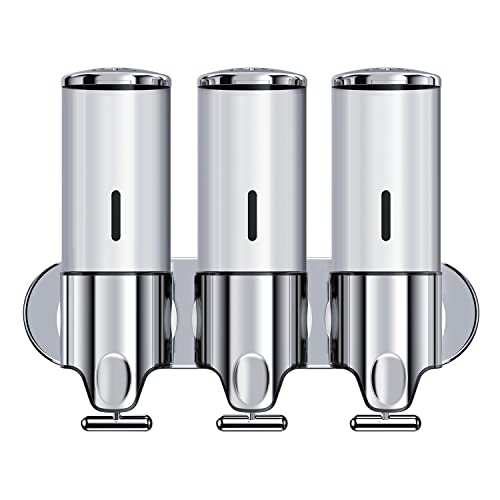 3 in 1 Chamber Wall Mounted BathroomShower Pump Dispenser,Dispensers for The Shower,Shampoo and Conditioner Dispenser,Shower Dispenser 3 Chamber no Drill - color: 17.6 Oz Triple Silvery