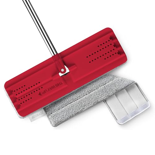 JOYMOOP Flat Mop, Microfiber Mop Head for Floor Cleaning, 50" Handle with 13" Flat Head, Black & Red - color: Black & Red, size: 50" Mop with 13" Mop-head