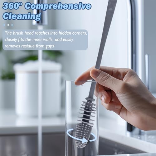10.62" Gray Cup Cleaner Brush – Long Handle for Water Bottles, Thermos, Sports Bottles, and Narrow Containers