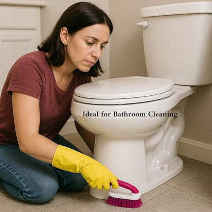 2-Pack Scrub Brushes with Rubber Grip – Heavy-Duty Bristles for Bathroom, Tile, Grout, Shower, Sink & Floor Cleaning – Dependable Industries - color: White-pink