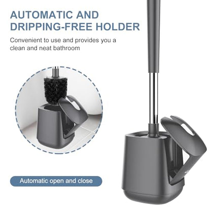 SetSail Toilet Brush and Holder 3 Pack, Self Closing Lid Toilet Bowl Brushes Holder Extra Long Handle Ventilated Toilet Brush Set for Bathroom Cleaning, Nylon Bristles, Grey - color: Gray, size: 3 packs