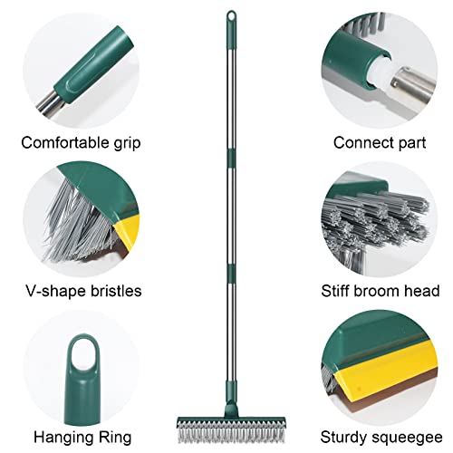 Floor Scrub Brush, 3 in 1 Scrape Brush Stiff Bristle Shower Scrubber, 44.5'' Retractable Long Handle Gap Floor Brush Kitchen Crevice Cleaning Brush can Wipe Multi-Purpose Cleaning Floor Brush