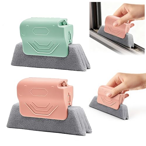2026 New Magic Window Track Cleaner, Window Groove Cleaning Brush Tools Set, Sliding Door, Sill, Tile Lines, Shutter, Car Vents, Small Spaces Clean (Green+Pink) - color: Green+pink
