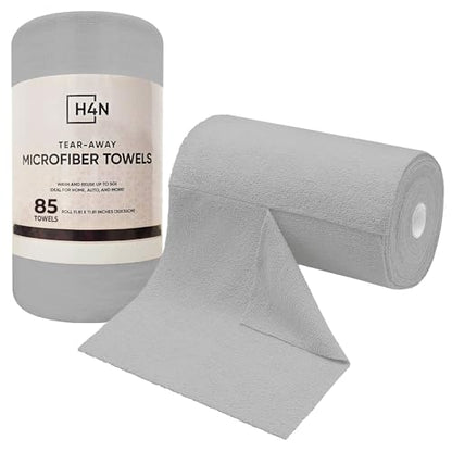 H4N Microfiber Cleaning Cloth Roll, 85 Pack Micro Fiber Wash Cloths for Car, Tear Away Towels, Ultra Absorbent Dish Rags, Non-Abrasive, Reusable and Washable Household Supplies, 11.81" x 11.81", Gray - color: Gray