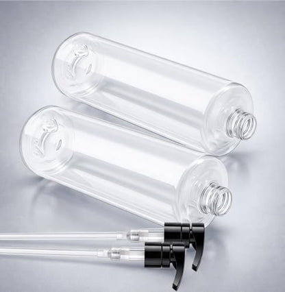 Bar5F Empty Pump Bottles 32 oz. (1-Liter) BPA-Free Crystal-Clear USA 2-Pack | Large Refillable Containers for Shampoo, Conditioner, Body Wash, Lotion, Gel, Laundry Detergent, Hand Soap