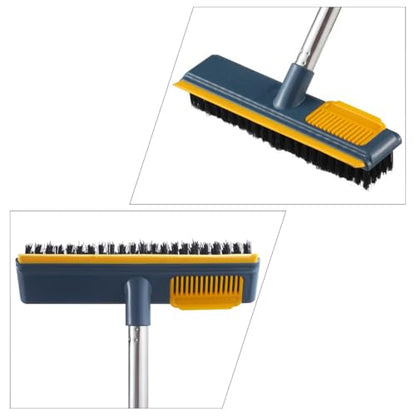 VALICLUD Floor Scrubber Brush with Telescopic Long Handle, 2-in-1 Stiff Bristle Scrape and Clean Brush for Bathroom and Floor Grout Cleaning, Blue Hard Hair Household Cleaning Tool