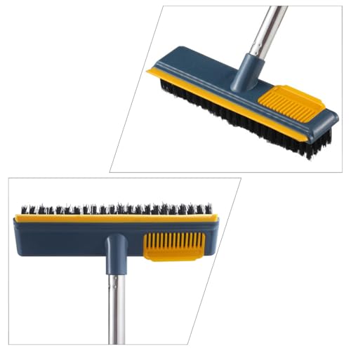 Levemolo Long Handle Telescopic Floor Scrub Brush with Stiff Bristles 2-in-1 Scraper and Cleaning Brush for Bathroom and Kitchen Tiles, Blue Hard Bristle Household Floor Cleaner
