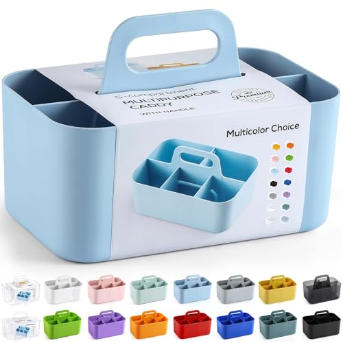 Multiuse Caddy Organizer with Handle, Portable Divided Plastic Tote Bin - Art Craft, Stationary Pen Marker Crayons, Makeup Hair Supplies Storage - Bathroom, Classroom, Dorm, Office, Desk Holder - Blue - color: Blue
