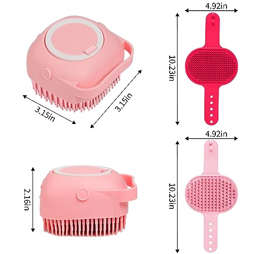 Comotech 6PCS Dog Bath Brush & Dog Toothbrush | Adjustable Handle Shampoo Brush & Scrubber for Short & Long Haired Dogs & Cats | Effectively Solve Odor & Stain Removal Problems (Pink Red Pink) - color: Pink Red Pink