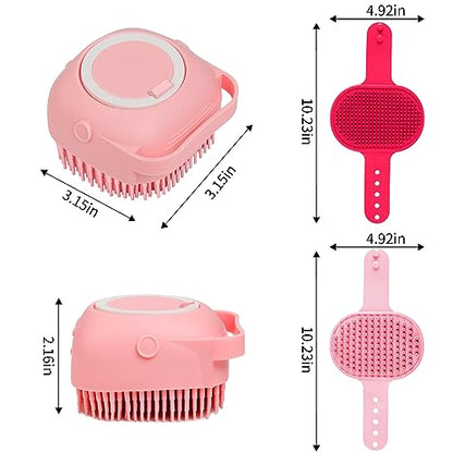 Comotech 6PCS Dog Bath Brush & Dog Toothbrush | Adjustable Handle Shampoo Brush & Scrubber for Short & Long Haired Dogs & Cats | Effectively Solve Odor & Stain Removal Problems (Pink Red Pink) - color: Pink Red Pink