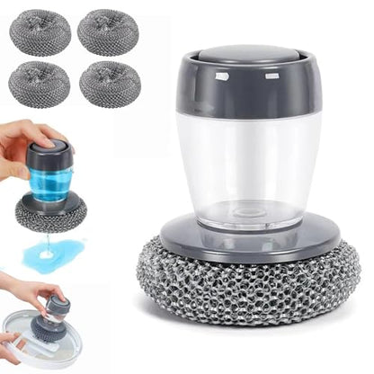 Soap Dispensing Dish Brush, 2 in 1 Kitchen Scrub Brush with Built in Soap Dispenser, Replaceable Dish Scrubber Bristles with Ergonomic Handle for Cleaning Dishes Pots Sinks (1)