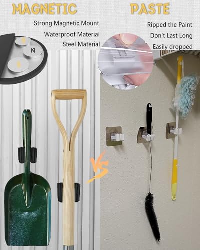 Magnetic Mop Holder, No Drilling Black Steel Magnetic Tool Mount for Home, Kitchen, Laundry, Garage, Workshop - 2 Pack/Black - size: 2 pack-Black